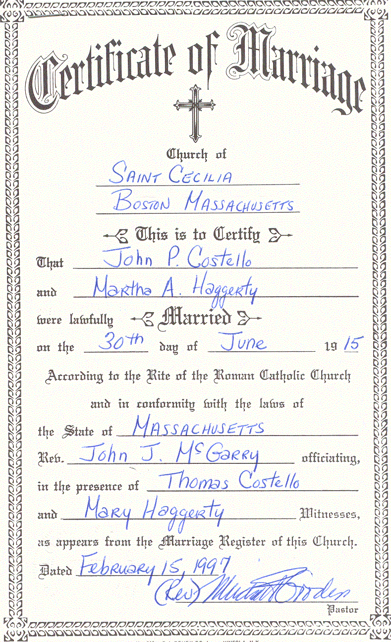 John & Martha marriage certificate